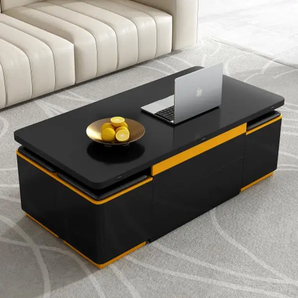 Bellemave VIBE HAUS Lift-Top Collapsible Coffee Table with Storage Stools, Modern Living Room Center Table with Foldable Adjustable Multi-Functional Top, Collapsible Coffee Tables