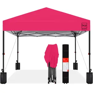 Best Choice Products 12x12ft Easy Setup Pop Up Canopy w/ 1-Button Setup, Wheeled Case, 4 Weight Bags - Hot Pink