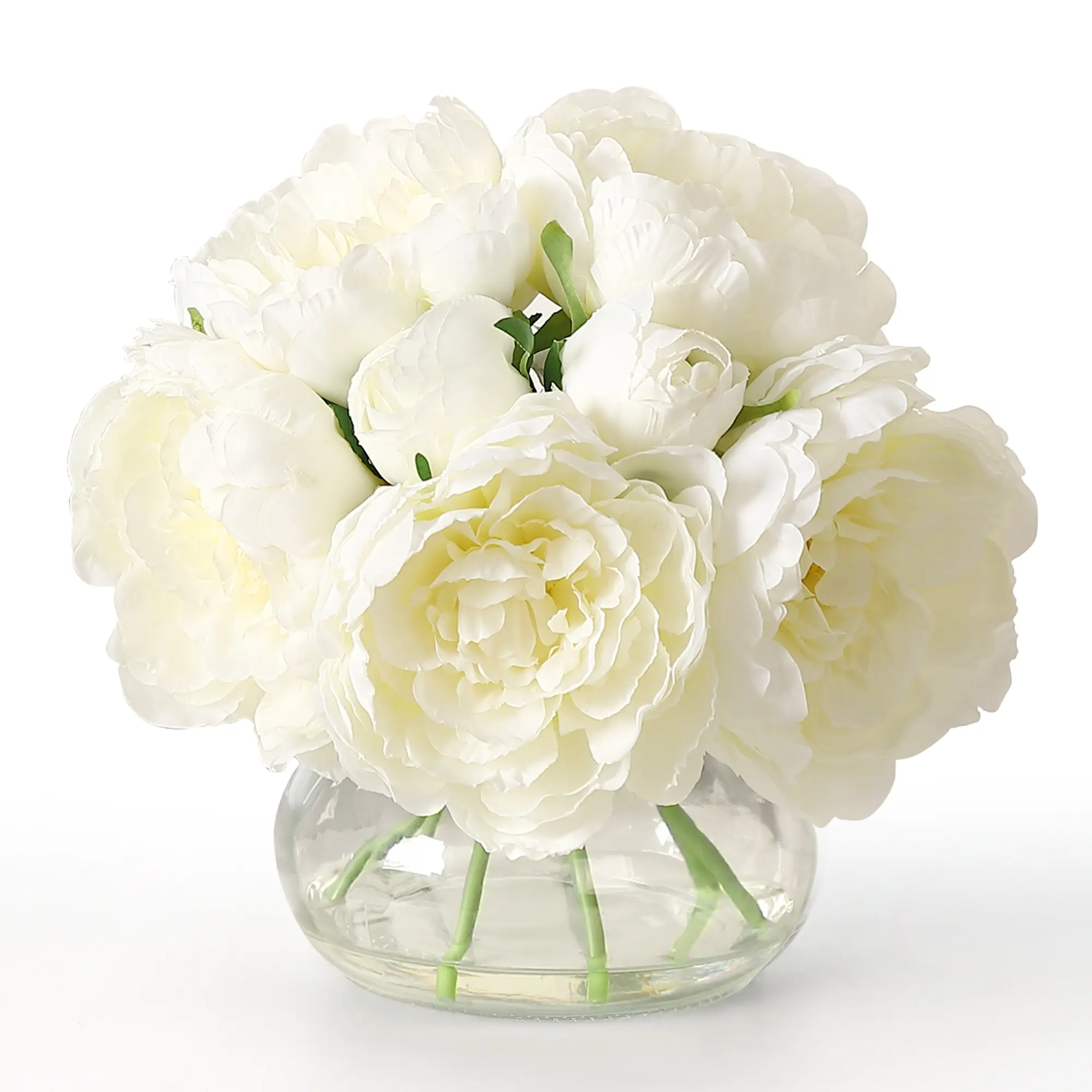 Garvee Realistic Artificial Peony Bouquet in Glass Vase - Silk Faux Flowers Arrangement with Faux Water - Table Centerpiece for Home, Wedding & Event Decor - Color: Pink/White