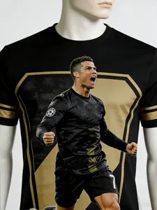 Ronaldo #7 Soccer Jersey Style T-Shirt – Football Jersey Breathable Lightweight Polyester Tee for Training & Summer Wear