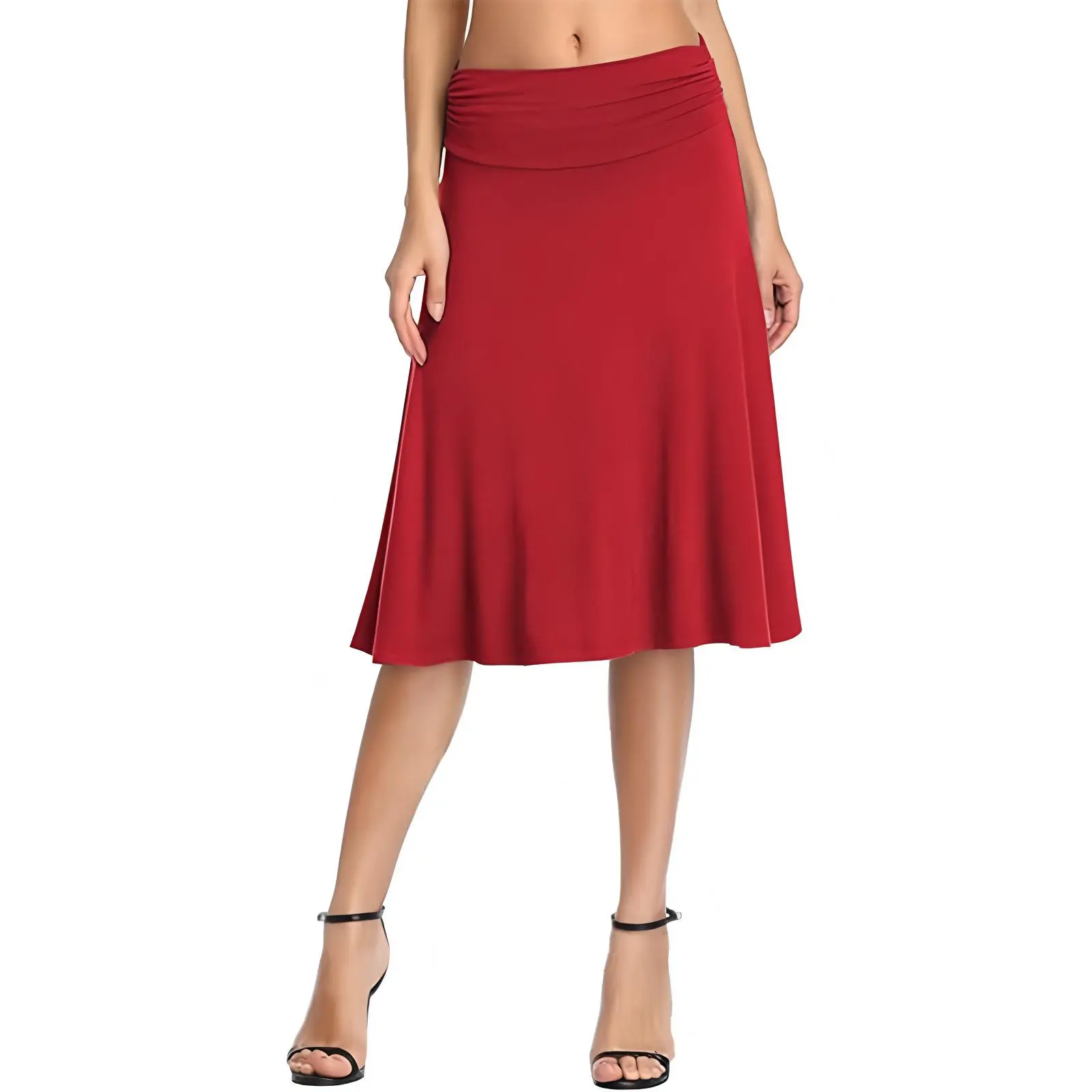 Women High Stretch A-Line Midi Skirt Flattering for Pear Hourglass Shapes Casual Ladies Midi Skirt