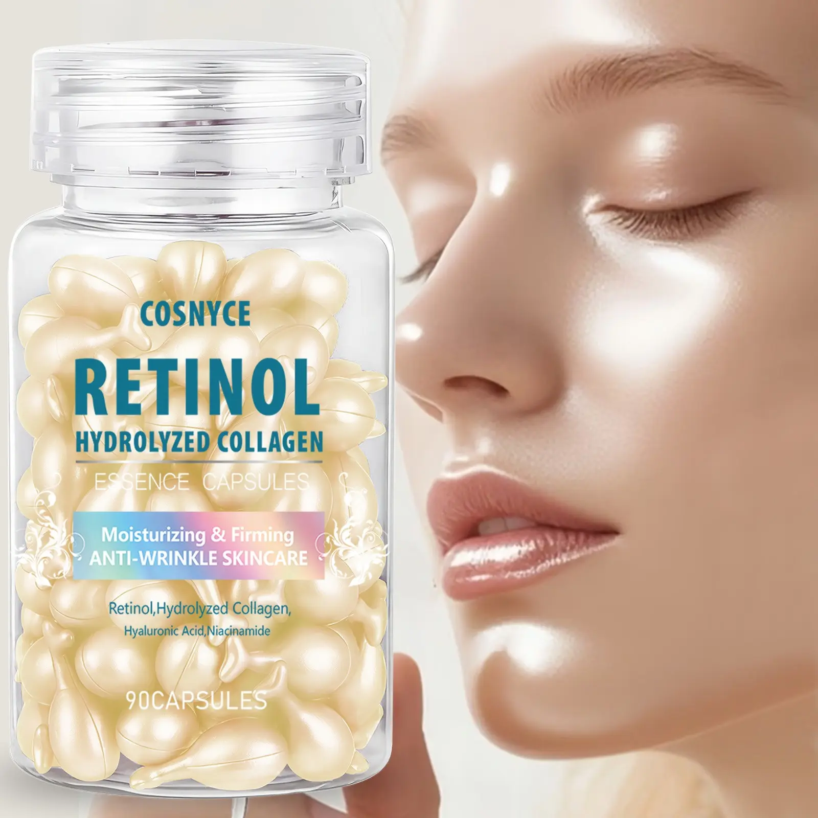 Cosnyce Retinol Facial Capsules with Copper Peptide, Retinol & Hydrolyzed Collagen, Collagen Protein Moisturizing Skincare, Hydrating Skin Care Supplement, Hydrate, Collagen Glow Shot, Collagen Beauty Blend, Collagen Boosting Peptides