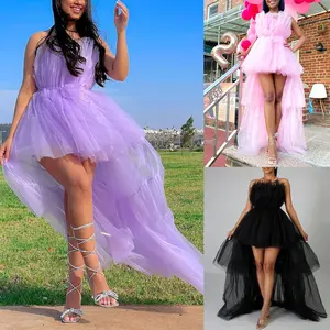 Women´s High Low Tulle Dress, Strapless Solid Color Tiered Cocktail Party Dress Prom Gown Formal Elegant
