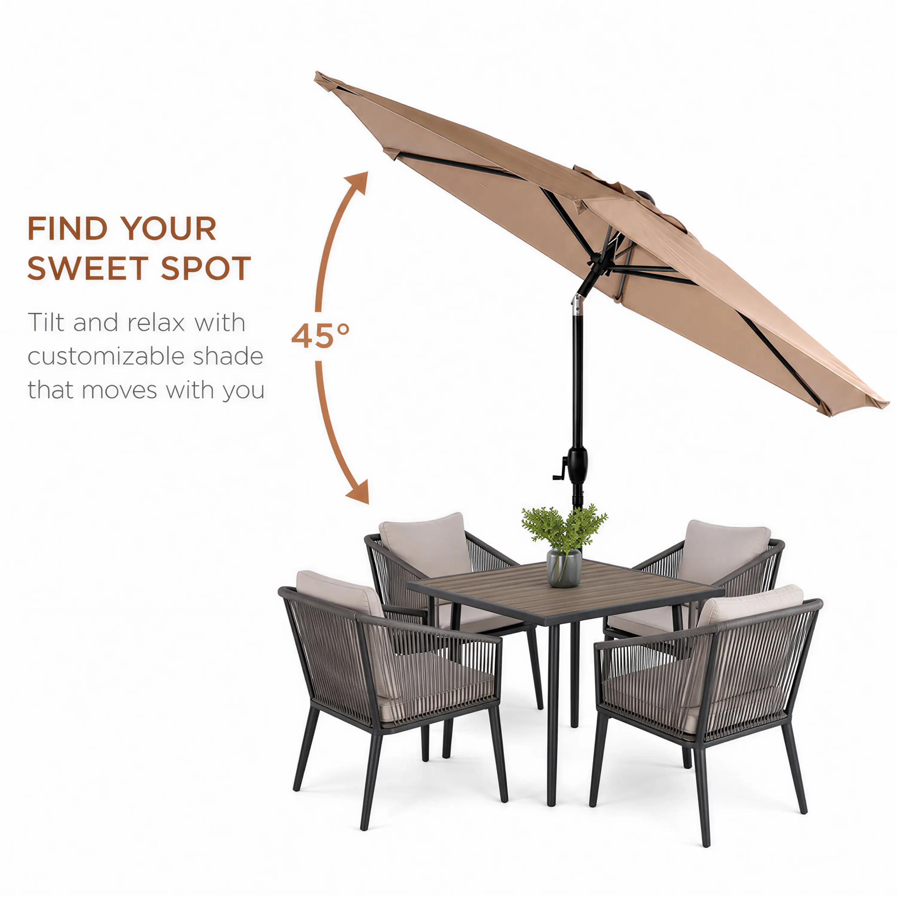 Sturdy Adjustable Outdoor Patio Umbrella - 6-Rib Polyester Crank Operated Parasol with Tiltable Canopy, Air Vent, for Patio, Deck Use, Outdoor Patio Umbrellas, Sun Protection