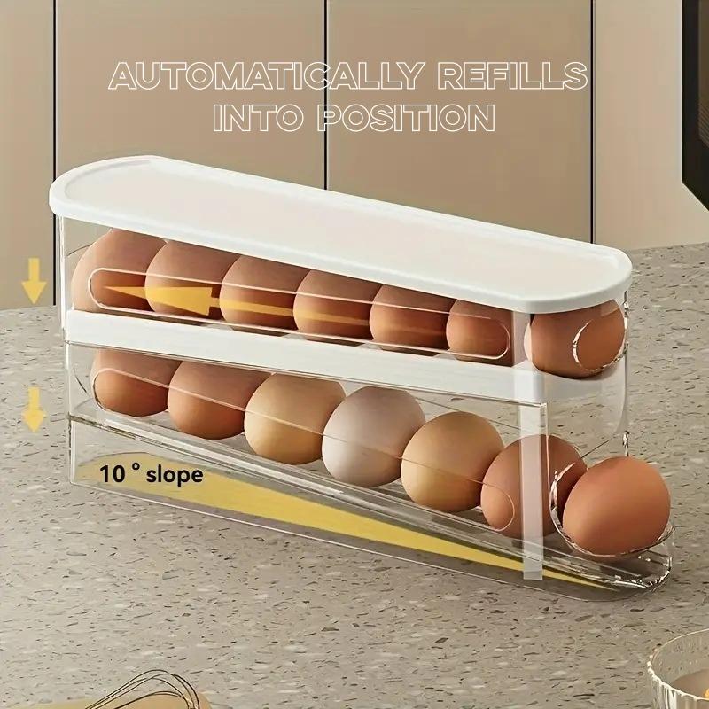 Clear Egg Storage Box, 1 Count Space-Saving Rolling Egg Holder, DurablePlastic Egg Organizer for Refrigerator, KitchenAccessories #GLOBAL PICKS