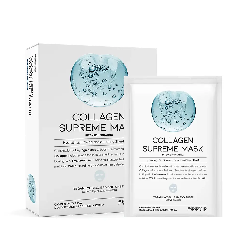 [Official #OOTD Partner] Collagen Hydrating Sheet Masks for Face Korean Anti Aging Mask Sheet for Dry Skin & Sensitive Skin, EVE Vegan, Not Tested on Animals, No Parabens, No Sulfates, Hyaluronic Acid, Witch Hazel 10EA