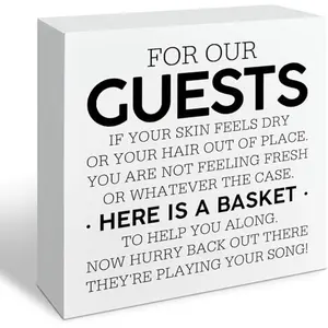 Wedding Bathroom Basket Wooden Sign, For Our Guests, Wedding Toilet Signs, Box Sign Decor Tabletop, Rustic Wooden Box Signs, Decorative Wood Table Decortion, Rustic Farmhouse Decor 5x5 inch