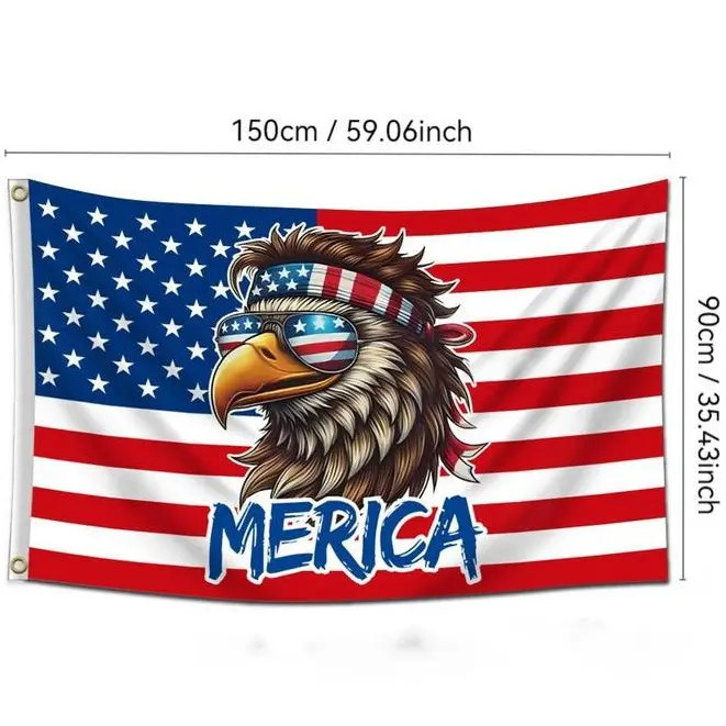 Funny American Flag Bald Eagle MERICA 3x5ft Decorative Wall Banner Tapestry, Universal Home Supplies, Indoor-Outdoor Home Decor, Gift for Husband