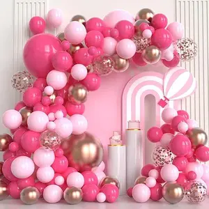 102 pcs Hot Pink Balloon Arch Garland Kit, Hot Pink Rose Gold Balloons for Birthday Baby Shower Theme Wedding Girl Birthday Party Decorations