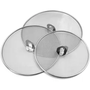 Splatter Screen for Cooking - Stainless Steel Grease Splatter Guard for Frying Pan, No Cooking Oil Mess No Burns, Ultra Fine Mesh Lids Set of 3(10", 11.5", 13")