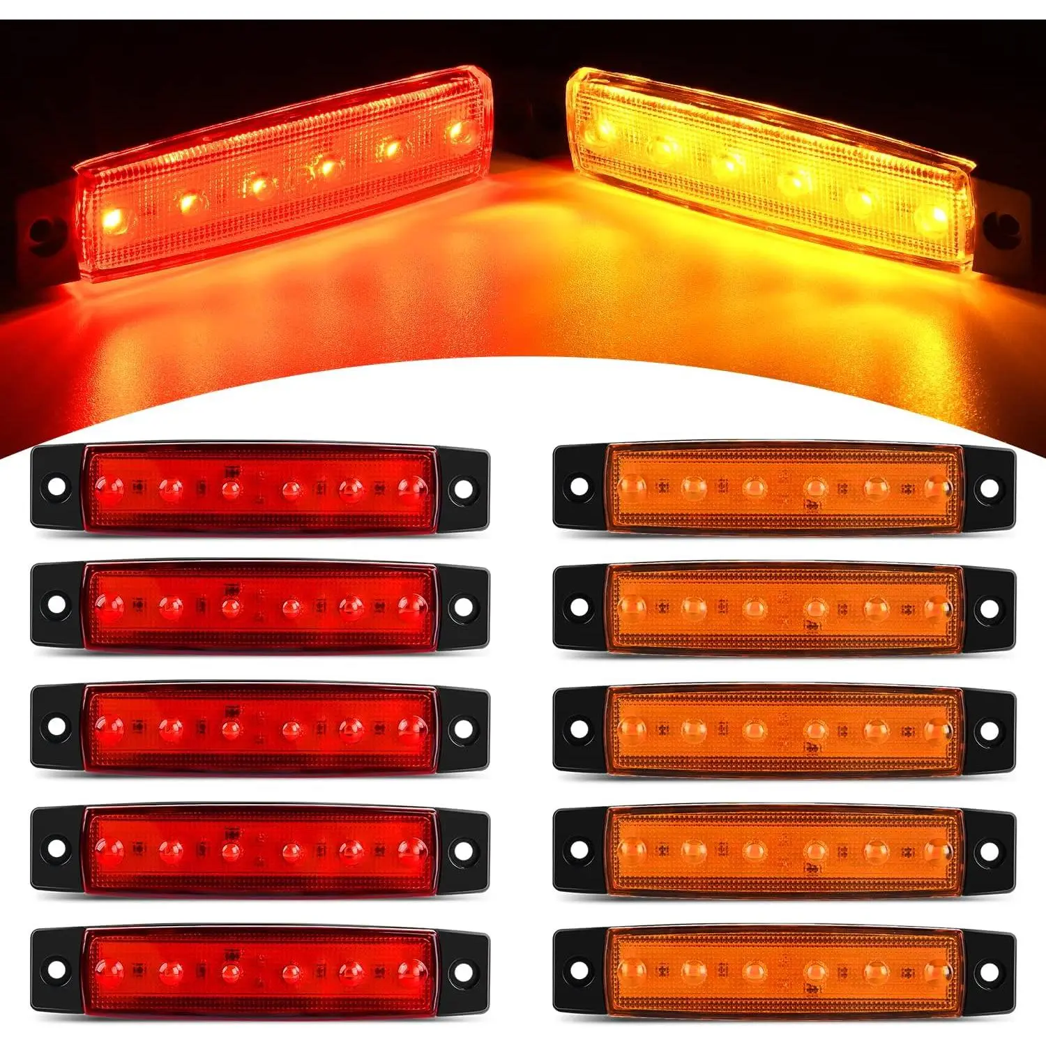 Nilight 10-Piece 3.8-Inch 6-LED Amber-Red Trailer Light Kit, Side Marker & Clearance Indicator, LED Lights Car for RVs, Truck Aftermarket Accessories