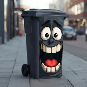 Funny Trash Can Sticker, Face Big Eyes Smiling Design, Matte Finish, Indoor Outdoor Decor, Modern Home Decoration