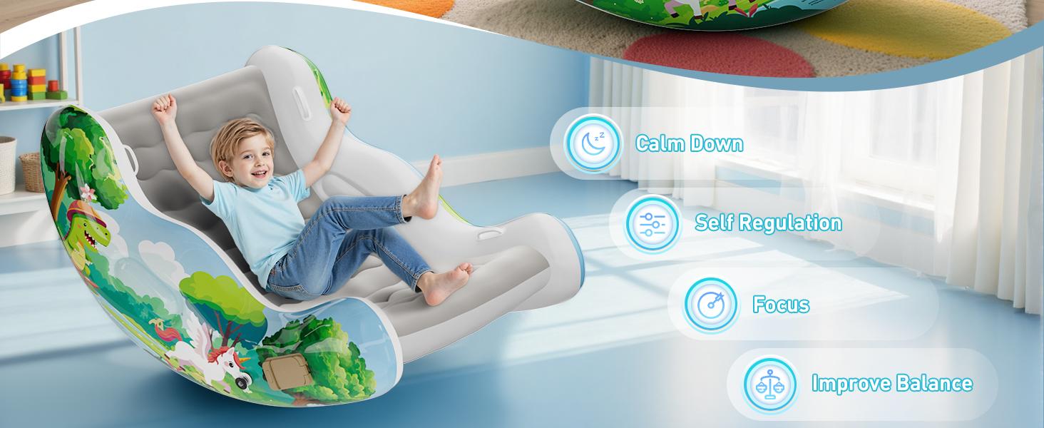 Crakrora Rocking Sensory Chair for Kids Baby Inflatable Air Cloud Rocker Sofa for Autism ADHD Toddlers 3-8 Years Gifts Premium PVC Leak-Proof Portable Inflation Self-Soothing Motor Skills Training