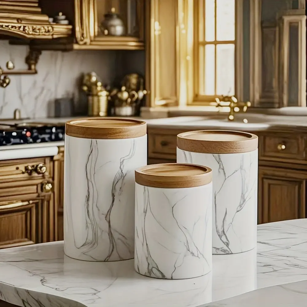 Elegant Airtight Jar for Storage, Luxury Marble Pattern Ceramic Container, Ideal for Coffee Beans, Nuts, Candy, Kitchen Food Storage, Kitchen Organization, Holiday Decor