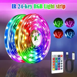 RGB LED Strip Light with USB Power Supply, 24 Key Control, Adjustable Brightness & Color, Multiple Dynamic Modes, Flexible Cuttable, USB Powered, Flexible Installation