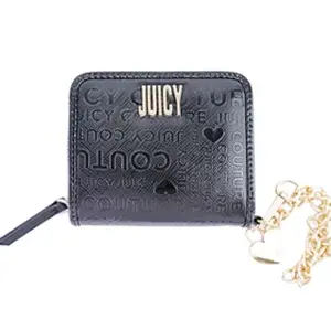 Juicy Couture Chain my Heart-Zip Wallet in Black - Zip Around Wallet, 5 Card Slots, 1 Inside Slip Pocket, 1 Id Window, 100% Polyester