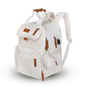 Nestlys Expandable Diaper Bag Backpack for Baby Boy & Girl – 26-32L Large Capacity Travel Diaper Bag with Insulated Pockets, Changing Pad & Stroller Straps – Beige