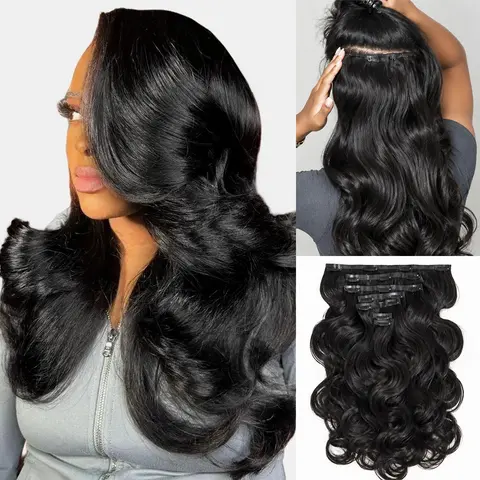 Recool Hair Straight & Yaki Straight & Body wave Clip In 7pcs/pack Set Invisible And Seamless Hair Extensions Virgin Human Hiar Invisible Edge High Quality Easy To Install