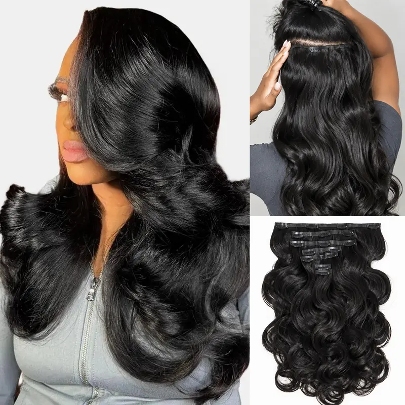 Recool Hair Straight & Yaki Straight & Body wave Clip In 7pcs/pack Set Invisible And Seamless Hair Extensions Virgin Human Hiar Invisible Edge High Quality Easy To Install