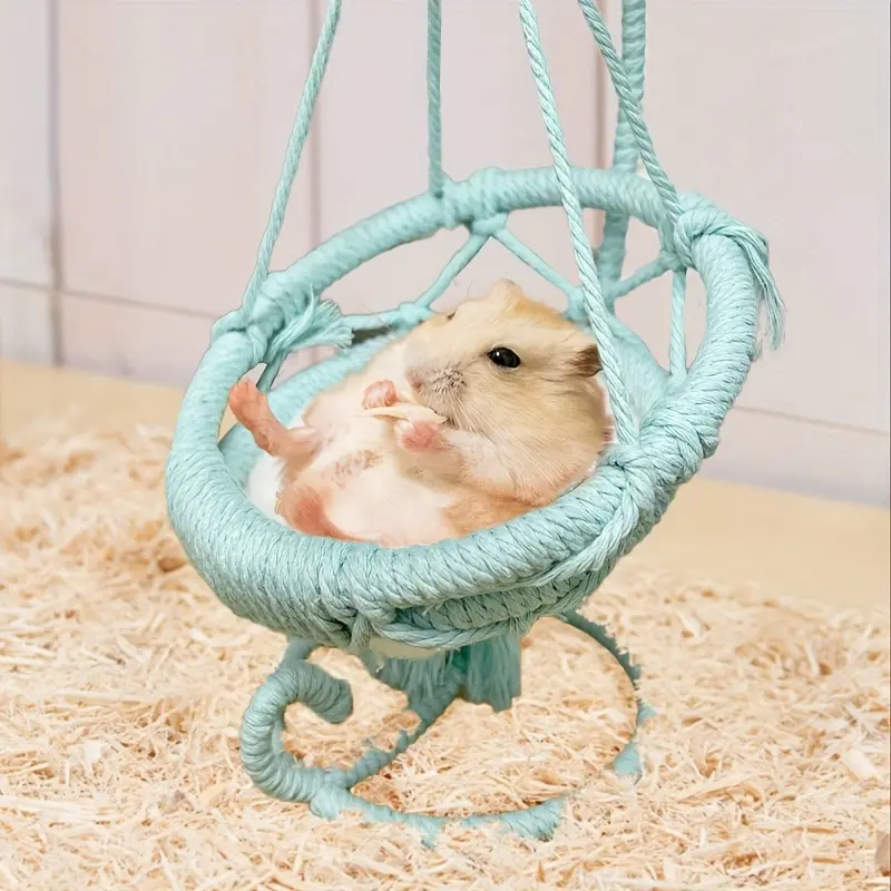 Hand-woven hamster swing hammock toy, small animal swing bed, suitable for hamsters, guinea pigs, squirrels and parrots - ideal cage play accessory, pet exercise equipment, interesting pet supplies, made of strong and durable materials, pet-safe materials