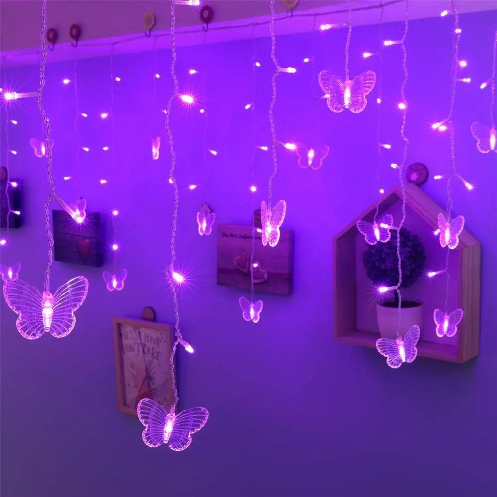 USB Led Curtain Lights 4.9ft x 1.6ft 8 Modes 10 Butterflies Twinkle Lights for Bedroom Garden Wedding Christmas Decoration(Purple)