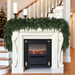 6 FT 2 Pcs Artificial Cedar Garlands, Real Touch Winter Cedar Garland, Lush Artificial Snow Cedar Greenery Swag for Table Mantle Wall Indoor Outdoor Christmas Holiday Home Decor（2, 6 FT)