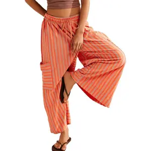 Women’s Spring New Colorful Striped Casual Fashion Loose Drawstring Straight Long Pants