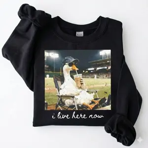 [MADE IN US] I Live Here Now Duck Shirt - Funny Baseball Mom Graphic Tee - Silly Goose Travel Ball