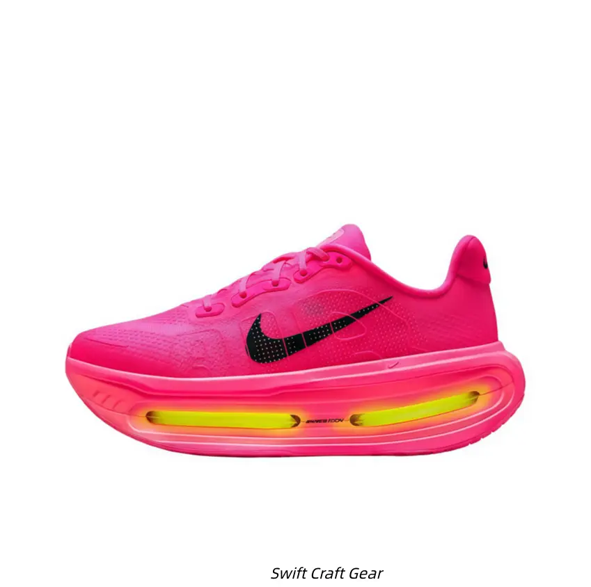 Neon Pink Mesh Running Shoes Window Visible Yellow Cushion Thick Stacked Midsole Dot Grid Non Slip Outsole Unisex Workout Sneakers