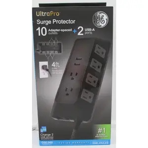 GE UltraPro Surge Protector 10 Adapter-Spaced Outlets 2 USB-A Ports 4 FT Cord C3 73775-RF1