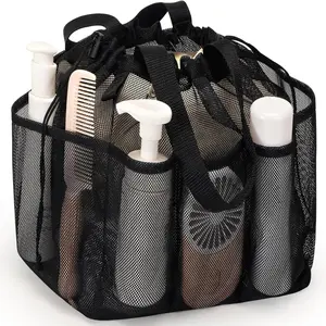Mesh Shower Caddy Portable with Drawstring, Dorm Room Essentials for College Students boy & girl, Larger Shower Bag for Camping,Swimming,Gym,Travel,Bathroom - Black