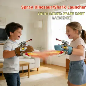 Kids Spray Dinosaur Shark Glove Launcher Toy with Cool Sounds and Lights, Features Mist Spraying and Moving Mouth, Parent-Child Battle Game Gift for Boys and Girls