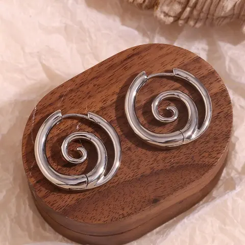 OUFER Women's 316L Stainless Steel Faux Stretched Spiral Huggie Clip-On Earrings - Jewelry for Women, Tarnish Proof, Waterproof, Alt Style, Casual, One Size, Fragrance-Free, Modern Edge, Thoughtful Gift (Pair Set)