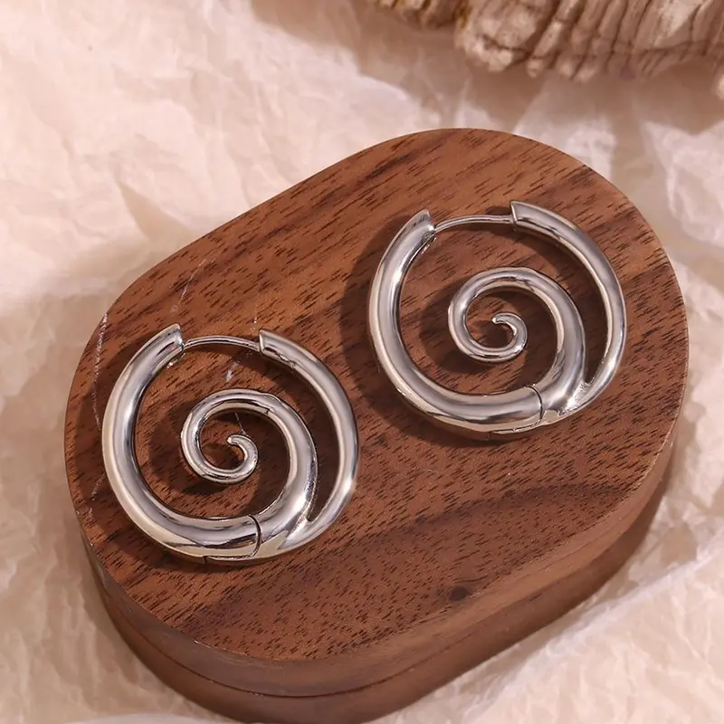 OUFER Women's 316L Stainless Steel Faux Stretched Spiral Huggie Clip-On Earrings - Jewelry for Women, Tarnish Proof, Waterproof, Alt Style, Casual, One Size, Fragrance-Free, Modern Edge, Thoughtful Gift (Pair Set)