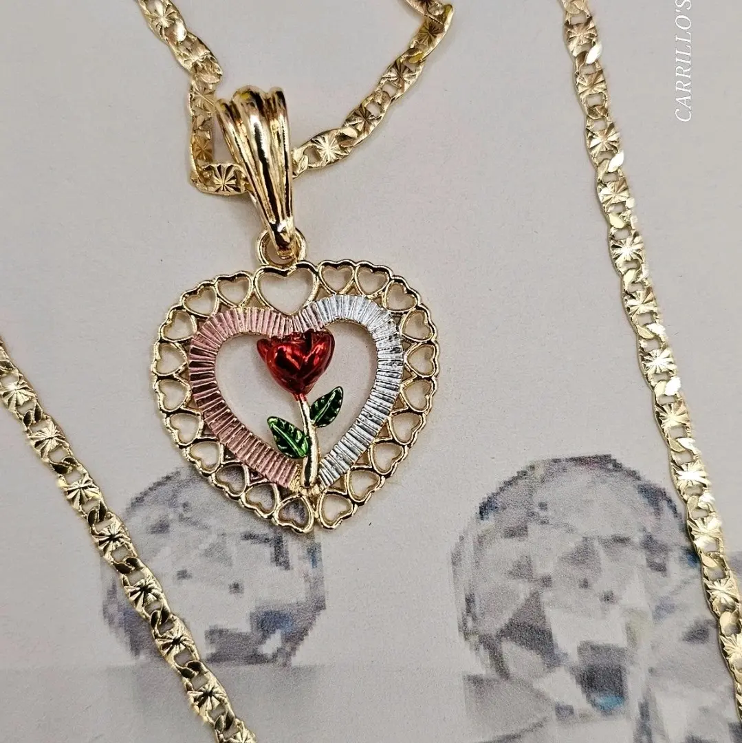 heart with rose chain regular  style Gold-plated colors 18"inches 24"inches available