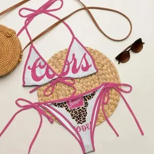 Pink Western Rodeo Banquet Bikini – Leopard Print Longhorn Retro String Summer 8P0