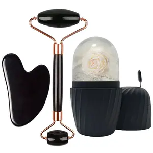 3Pcs Heart Ice Tray Gua Sha Board, Double-ended Massage Roller, Facial Care Tool Set, Premium Gift Box