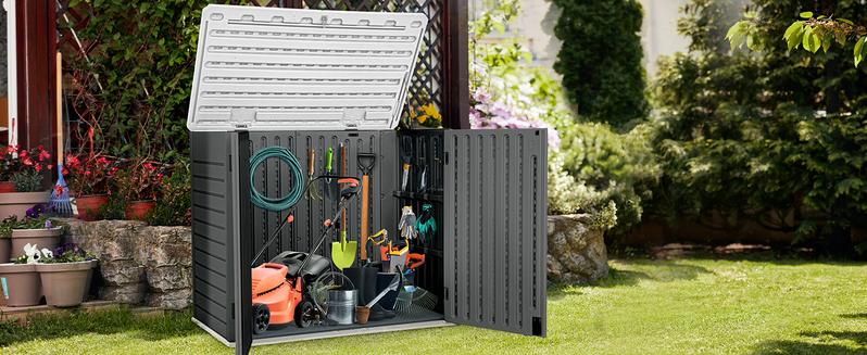 Yitahome Outdoor Resin Storage Sheds, 39 inch Height Lockable Waterproof Horizontal Shed, Easy to Assemble, Light Gray / Light Brown / Dark Gray