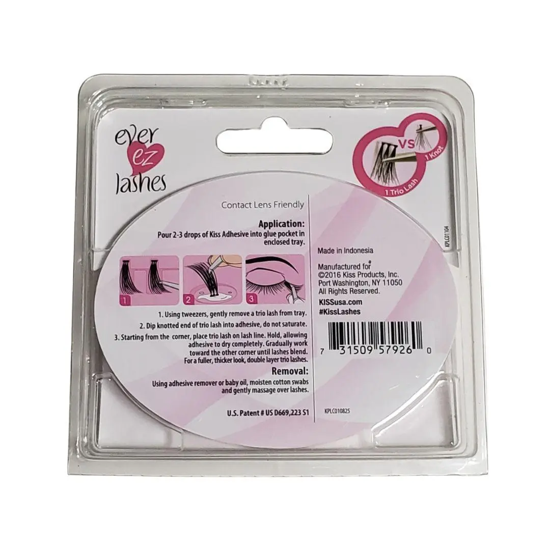 KISS Ever EZ Trio Lashes Short Combo, 30 Trio Lash Clusters, X-Short & Short False Eyelashes, Natural-Looking Black Lashes