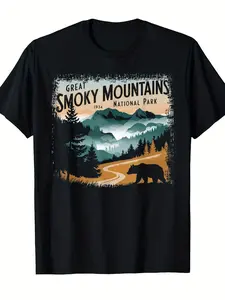 Great Smoky Mountains National Park T-Shirt for Men & Women - Retro Bear Graphic Tee, Comfortable Casual Short Sleeve Shirt with Smoky Mountains Design, All-Season Outdoor Apparel