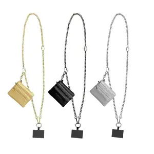 Fashionable Crossbody Phone Strap with Zipper Bag, Adjustable Chain Hanging Strap and Leather Wallet for Everyday Use Wallet Phone Lanyard