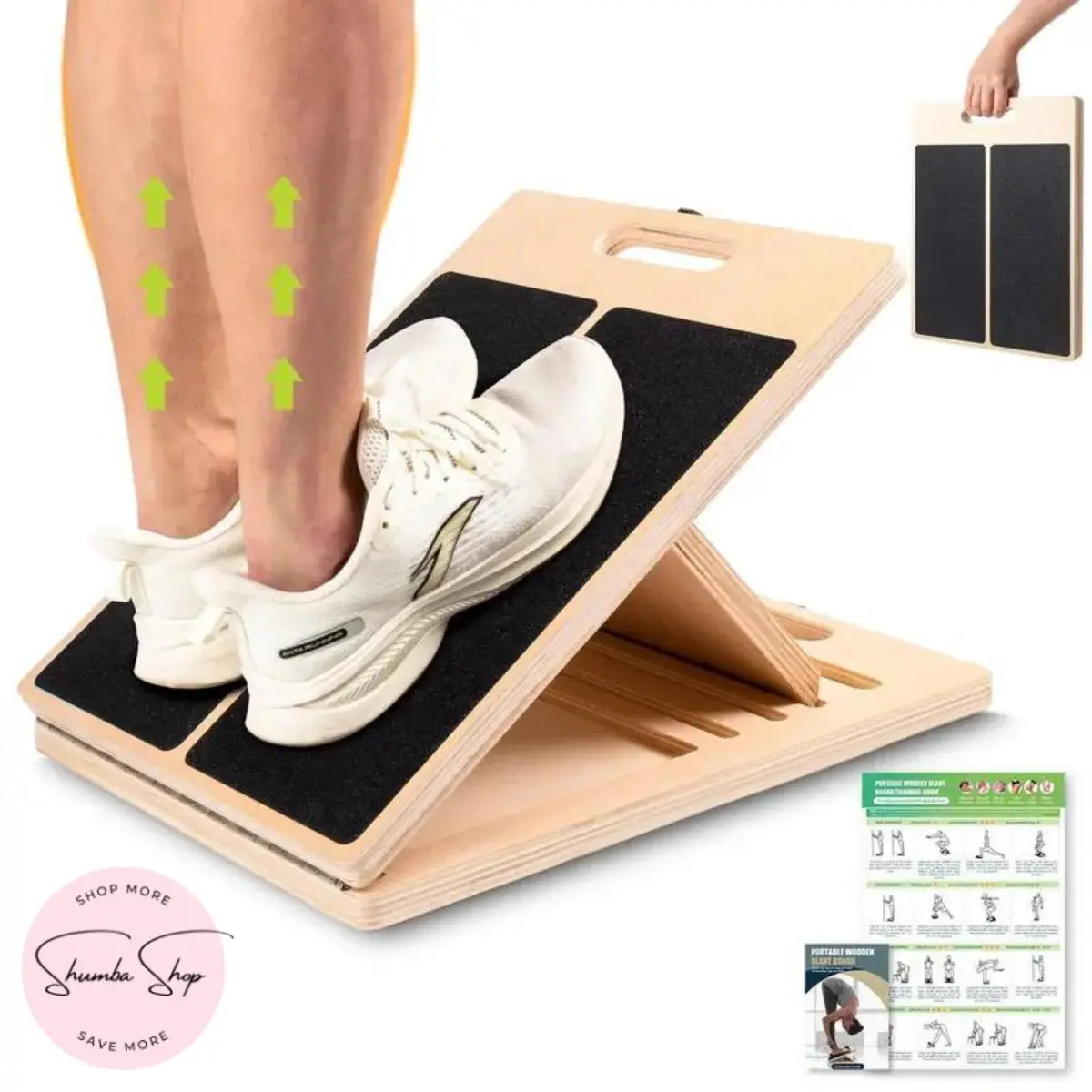 Shumba Natural Wood Portable & Foldable Balance Board - 5-Angles Adjust, Adjustable Incline, Sturdy Support, Anti-Slip Grip, Ankle Mobility Stretching Aid, Improving Flexibility, Includes Ankle Brace & Instructions