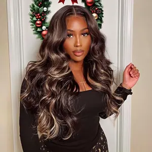 Ash Blonde Highlight Wig Human Hair 13x6 Body Wave Lace Frontal Wigs Human Hair Pre Plucked 180% Density Highlight Ombre Colored Wigs Transparent Lace Frontal Wig Human Hair For Women