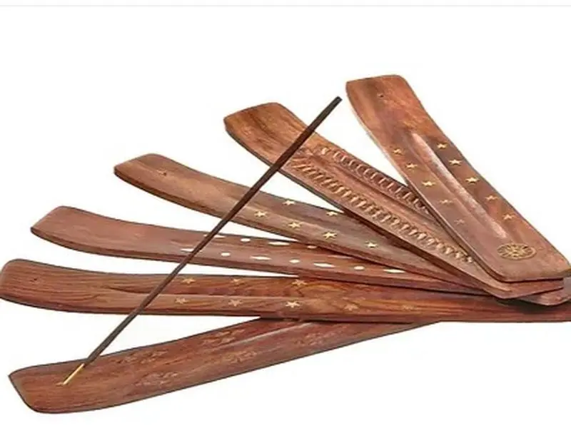 Incense Holders - Wooden Incense Stick Holders with Gold Accents for Scented Fragrance and Aroma Freshening