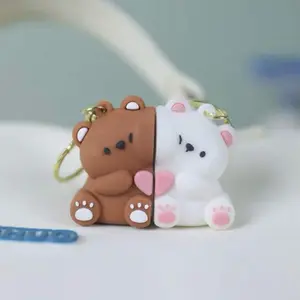 2pcs Premium Personalized Couple Keychain with Adorable Bear Design Perfect for Christmas Mother's Day New Year Birthday Back To School Party Gifts
