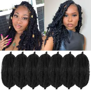 Marley Twist Braiding Hair 16 Inch Black 7 Packs Cuban Twist Hair Twisted Up Springy Afro Twist Hair Pre Fluffed Spring Twist Hair Pre Stretched Wrapping Hair for Soft Locs (16 Inch,1B)