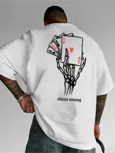 Men'S "Changsheng" Spades Ace T-shirt |   White Card Pattern, Black Loose Summer Shirt, Durable Fabric |   Royal Flush Design, Suitable for Casual Wear and Poker Night |   Machine Washable, Crew Neck, Regular Fit