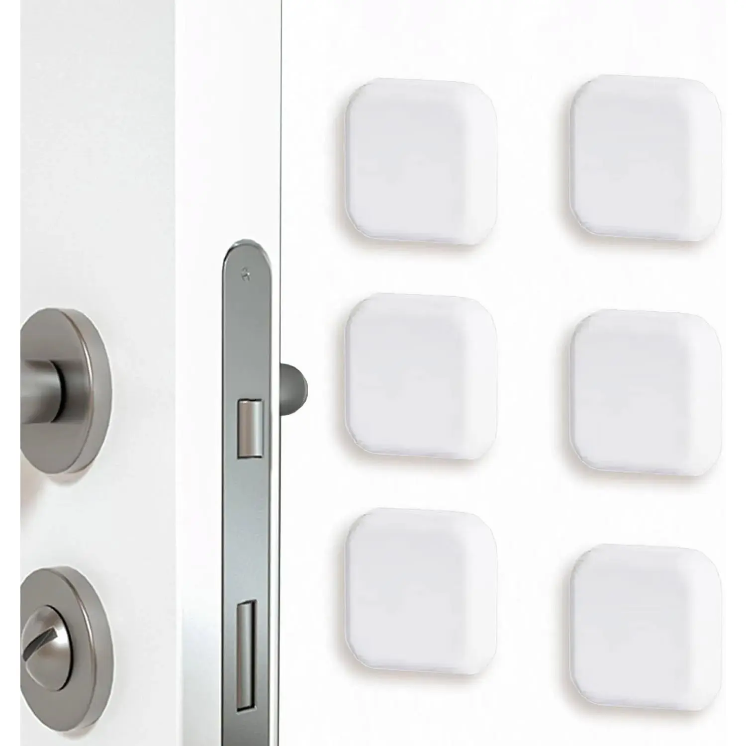 Door Stoppers Wall Protector, Silicone Door Bumper, Self-Adhesive Wall Shield, Door Slamming Silencer, Door Knob Guard for Home, Office, School, 1.77 x 1.77 Inch [6 Pack] [White]