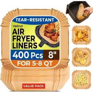 400 Pcs Disposable 8 Inch Square Heavy-Duty Air Fryer Liners Non-Stick Grease-Proof Parchment Baking Liner for 5-8 qt Airfryer Basket Oven Pan