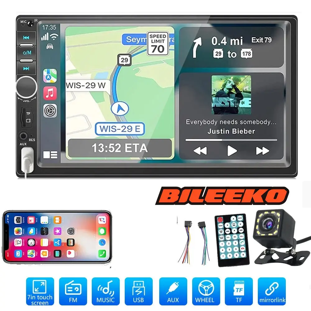 7 Inch HD Touchscreen 2din Car Stereo, Universal Fit, Phone Mirror Link, Navigation, Audio Video Integration, Abs Enclosure Material, Double Din Stereo